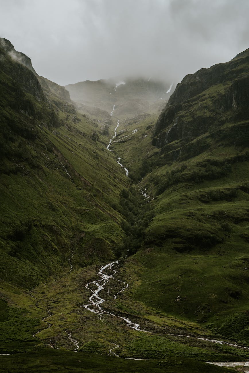 green mountain with river in the middle