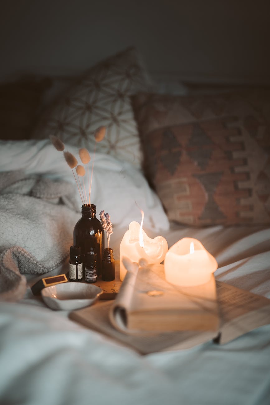 lighted candles in the bedroom