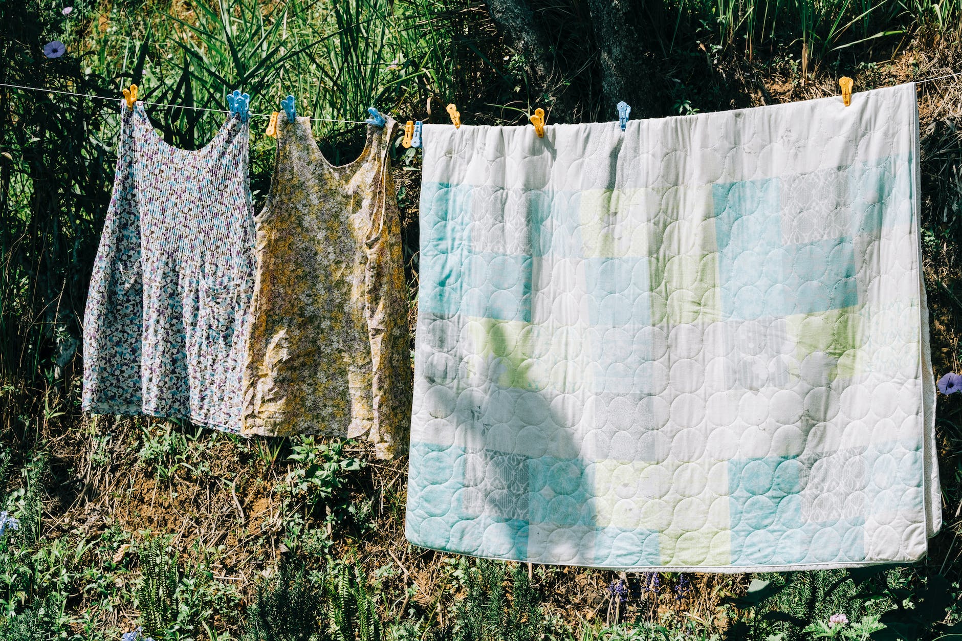 laundry air drying on string